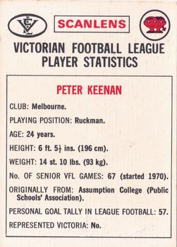 1974 Scanlens VFL #78 Peter Keenan Back